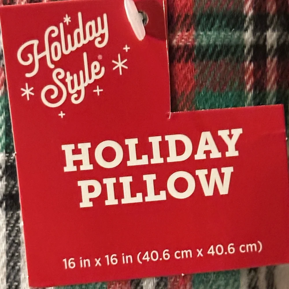 Holiday Pillow with Red & Green Plaid Design Merry Christmas 16 inch X 16 inch